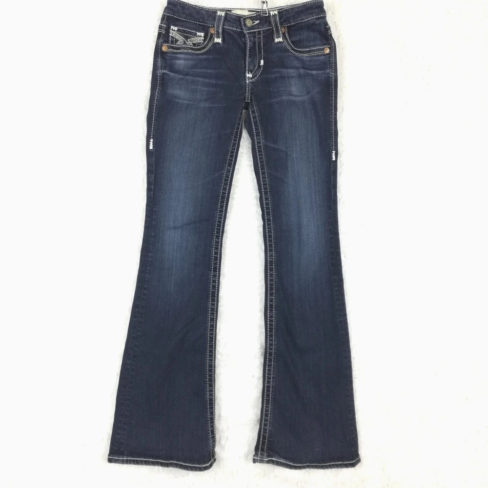 Big Star Womens Jeans Sweet Flare Blue Denim Dark Wash Whiskering Low Rise 26‎